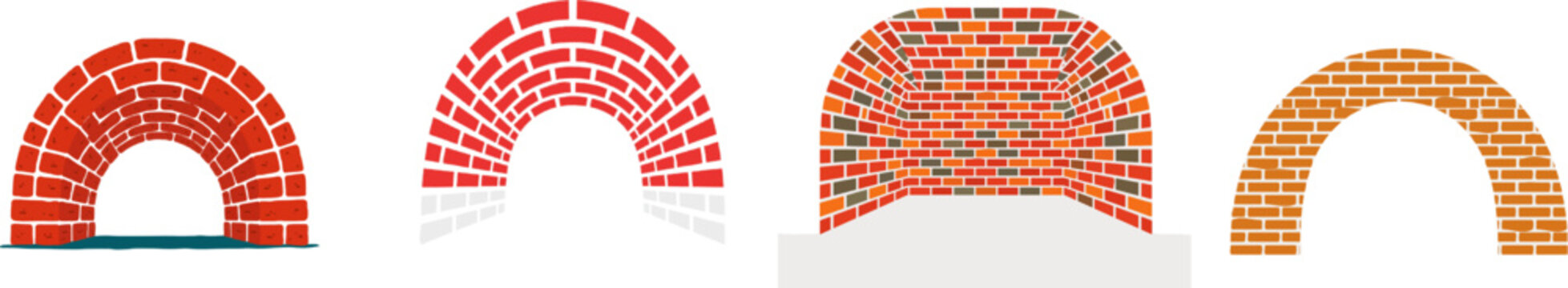 A classic semi-cylindrical barrel vault brick ceiling with terracotta red blocks in a running bond pattern, rendered in flat vector style, features clean lines against a solid white background