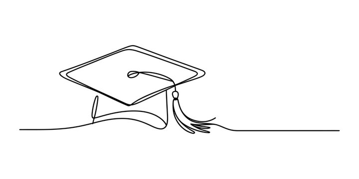 Continuous single line drawing of a graduation cap with tassel representing academic success and school achievement for students and university graduates Vector, illustration