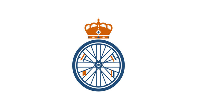 Minimalist flat design 2D icon featuring a royal Dutch crown elegantly placed above a classic bicycle symbolizing King's Day celebration in the Netherlands with clean white space and solid c