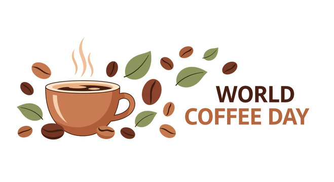 Steaming Coffee Cup with Coffee Beans.