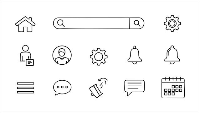 Mobile App UI Outline Icons for User Interface Design