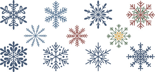 Fototapeta premium Assortment of Colorful Snowflake Illustrations winter