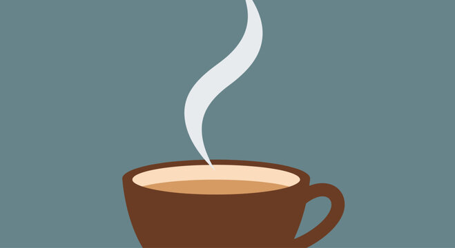 Steaming Coffee in Brown Cup.