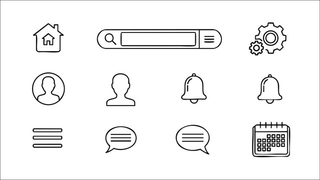 Mobile App UI Outline Icons for User Interface Design