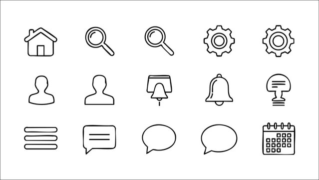 Mobile App UI Outline Icons for User Interface Design