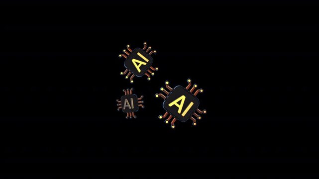AI Processor Chip Popping Icon animation featuring artificial intelligence, machine learning, neural networks, smart computing, and AI technology. 6-second motion graphic with transparent background.