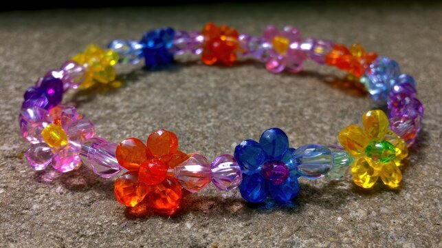 Colorful Flower Kandi Bracelet on a Flat Surface Seen in Bright Light