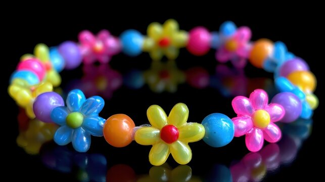 Colorful Flower Kandi Bracelet Displayed on a Dark Surface