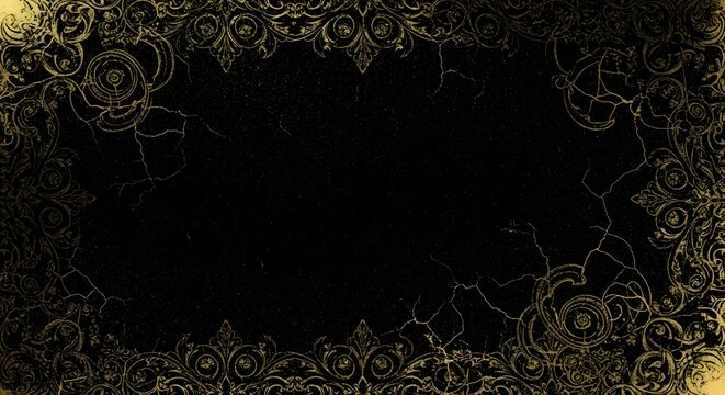 Elegant floral border frame with golden vintage ornament isolated on transparent background
