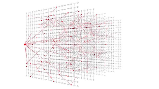 Neural Network Model 
3D animation of a neural network architecture featuring interconnected nodes and data pathways.