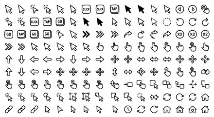 Fototapeta premium Doodle Click Cursor Icon Set Hand Drawn Vector