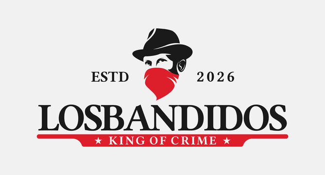 illustration vector of vintage cowboy gangster mobster wild west bandit mafia mascot logo with bandana scarf masked fedora hat outlaw character silhouette and bold western typography design