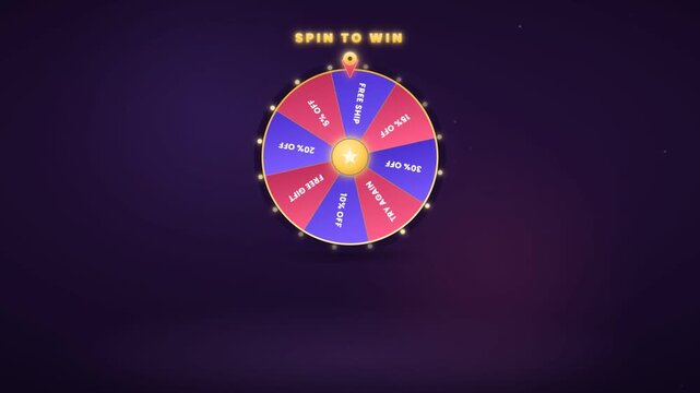 Spin to win prize wheel animation rotating and stopping on discount reward for sale promotion