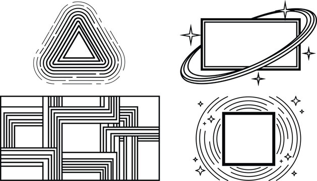 Minimalist Y2K geometric frames set with celestial triangle rectangle square and cosmic line art borders vector