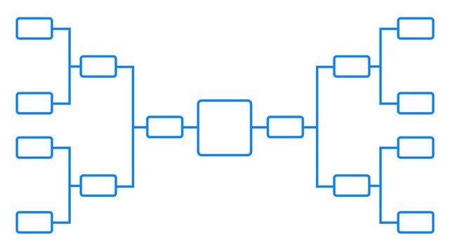 Abstract 32 team tournament bracket championship template with Blue line animation isolated on white background.