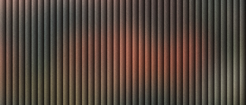 Industrial corrugated metal texture with vertical ridges. Dark metallic background with warm copper lighting. Ribbed steel surface for architectural design. Textured iron panel backdrop.