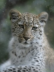 Fototapeta premium Baby Leopard Shows Soft Eyes and Calm Nature in the Wild