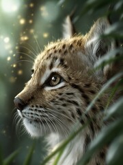 Fototapeta premium Lynx With Soft Eyes Watching Surroundings in a Forest During Daylight