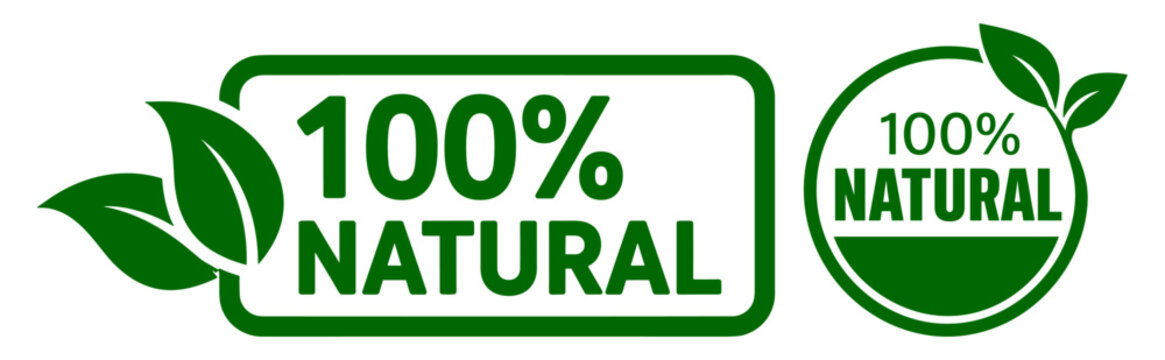 Natural product badge label sticker organic bio leaf green set