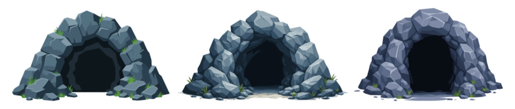 Stone cave entrance set with grey rock mine tunnel hole