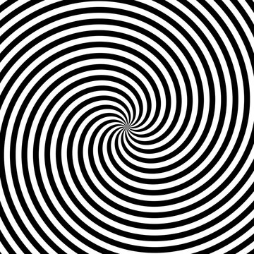 Abstract black and white hypnotic spiral background with rotating lines