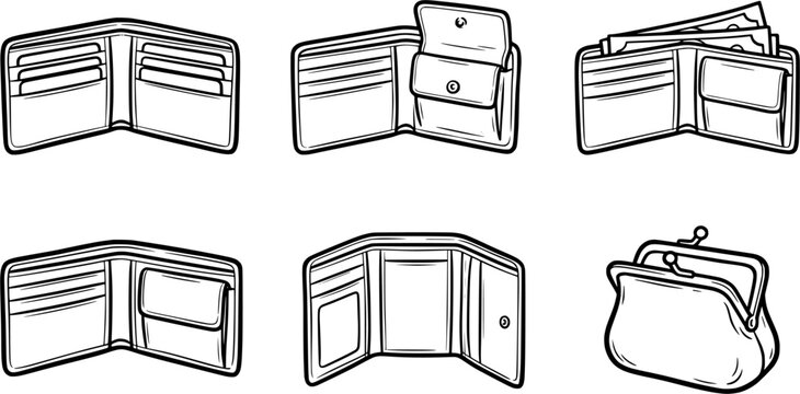 set of black and white empty open leather wallets