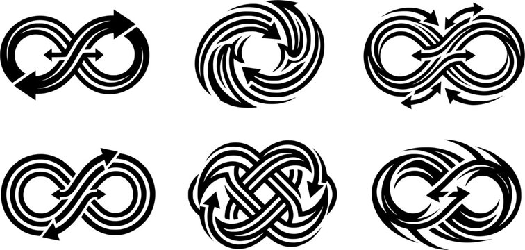 infinity arrow symbols set vector illustration isolated on white
