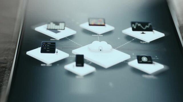 Animated graphic representing a cloud computing and networking security concept