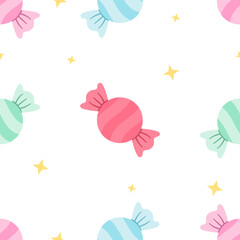 Obraz premium Pastel candies float gently among twinkling stars