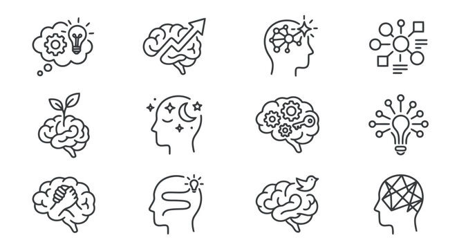 Collection of creative thinking icons.
