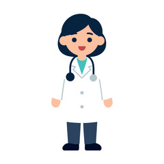Fototapeta premium Smiling woman doctor stands wearing a lab coat and stethoscope in an illustration
