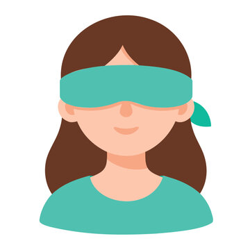 Illustration of a woman with a teal blindfold covering her eyes, wearing a teal shirt