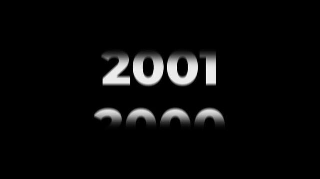Reverse 31 year counter animation scrolling back from 2026 to 1995. White 3D text on black background. Going back in time flashback and history timeline motion graphics concept.