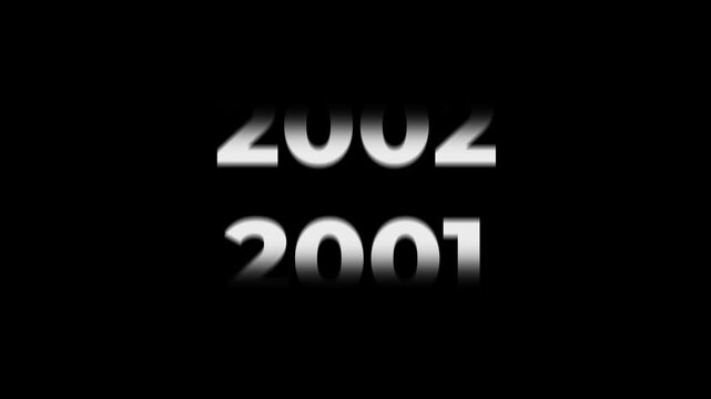 Reverse 30 year counter animation scrolling back from 2026 to 1996. White 3D text on black background. Going back in time flashback and history timeline motion graphics concept.