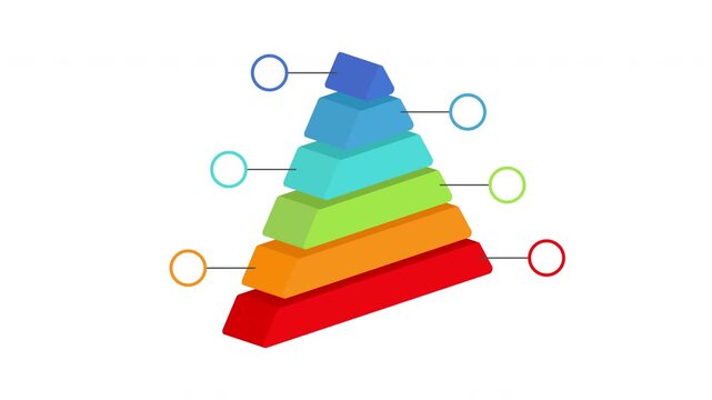 Commercial infographic animated 3D pyramid consisting of 6 blocks