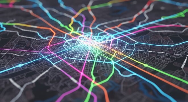Abstract colorful network lines map data visualization background design
