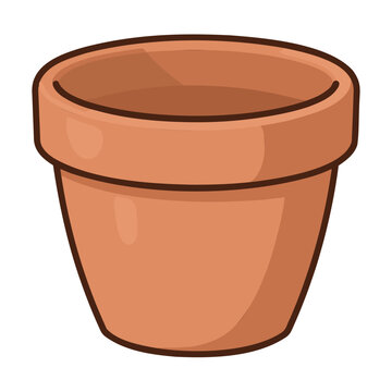 Illustration of a simple terracotta pot with a brown outline and a rounded cartoon style