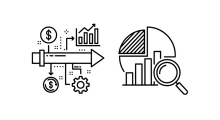 Fototapeta premium Business performance analysis and financial data icons depicting revenue growth and strategic investment research with business analysis investment