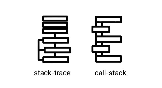 Stack trace and call stack programming code structure icons with programming software development structure algorithm computer analysis function