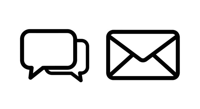Minimalist communication and messaging icons featuring a speech bubble and envelope outline symbols for digital contact and notification interface design
