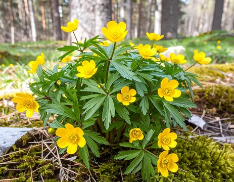 Yellow flowers in a forest