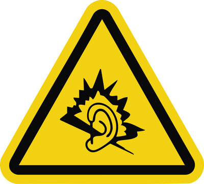 Warning sign for loud noise ear protection symbol hazard alert for hearing damage isolated on white background vector illustration