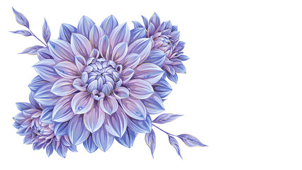 Obraz premium Purple dahlia flower arrangement with green leaves isolated on a transparent background