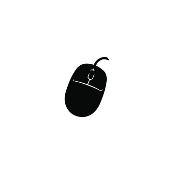 Black silhouette of a computer mouse with a scroll wheel on a white background, for digital technology, and computer hardware concepts