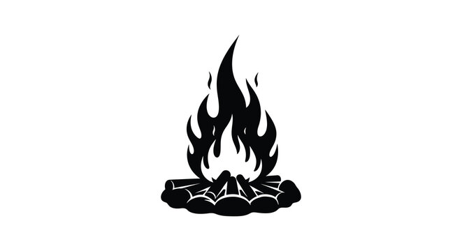 Campfire with burning flames black silhouette on a white background