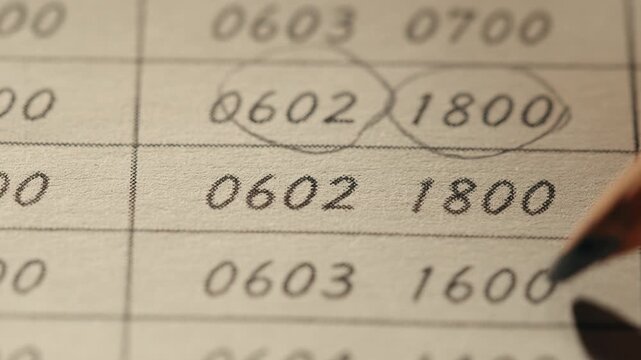 Pencil circles numbers on a spreadsheet of business documents in the office