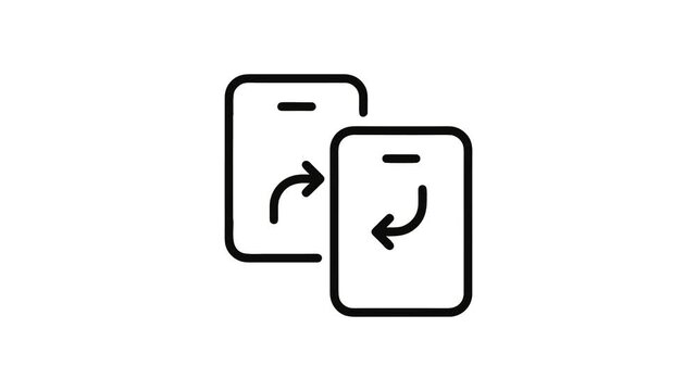 Black Mobile Data Transfer Smartphone Connection Outline Icon Animation with Line Drawing Reveal Loop - Isolated White Background