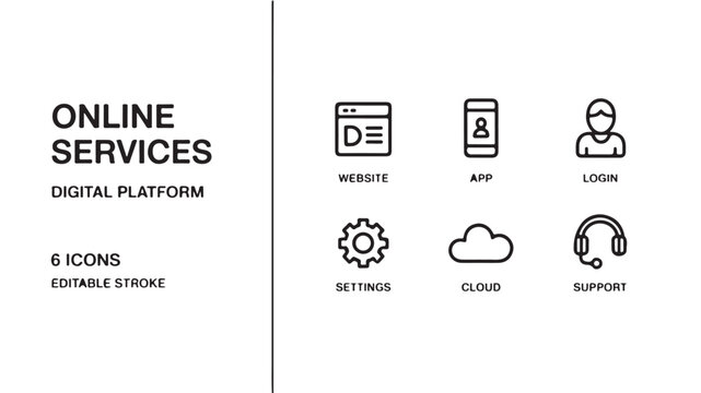 Online Services Icons Set for Digital Platform Interface and Web Development UI UX