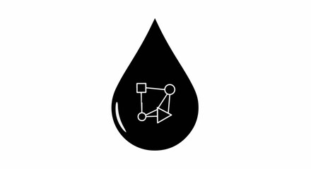 Fototapeta premium Black ink drop with abstract network diagram, symbolizing data or connectivity