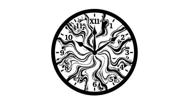 Distorted clock face with swirling abstract pattern symbolizing time distortion or surrealism